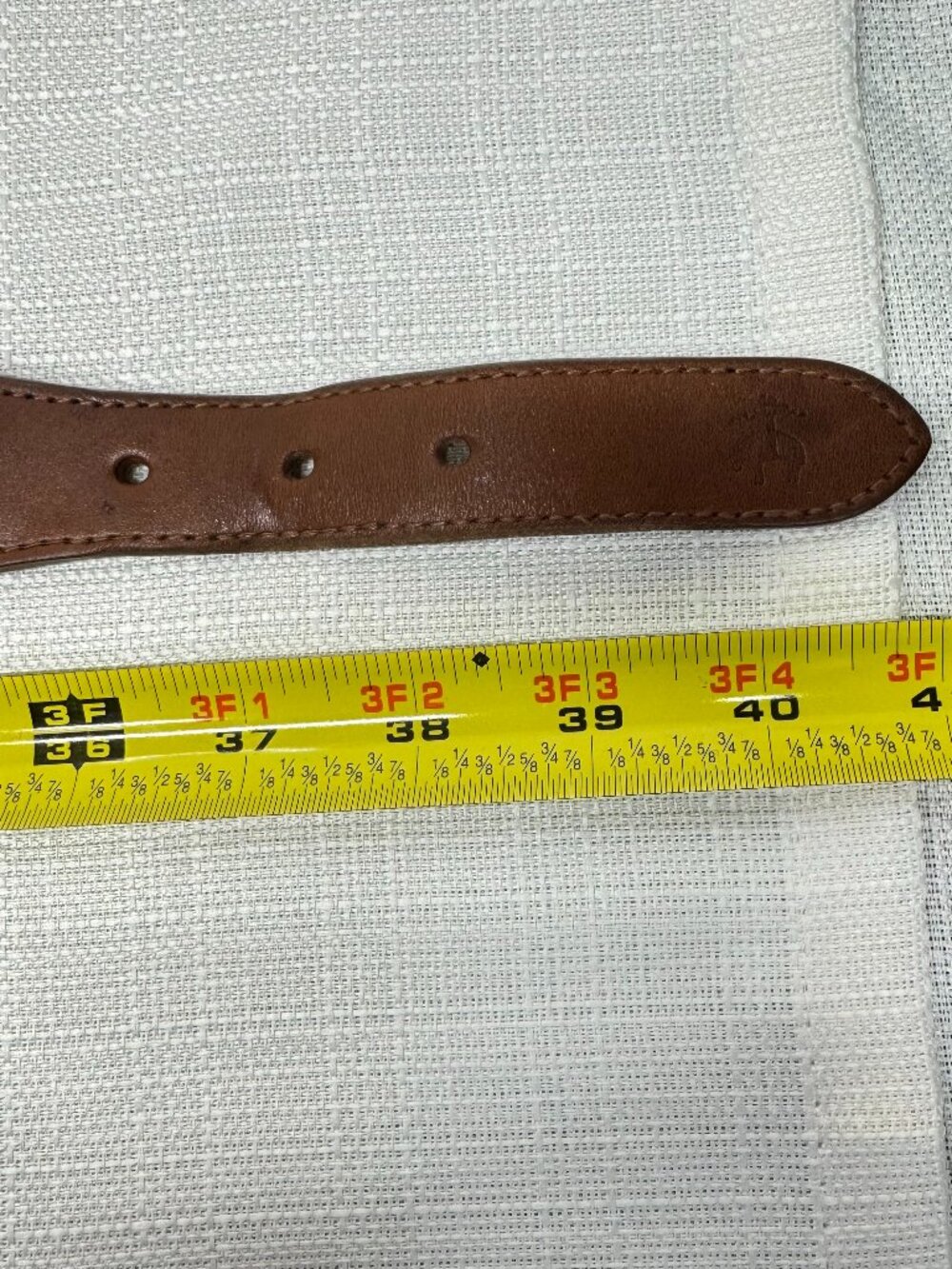 Brooks Brothers Flamingo Embroidered Canvas Leather Belt Navy  Stripe Mens 36 - Picture 7 of 7